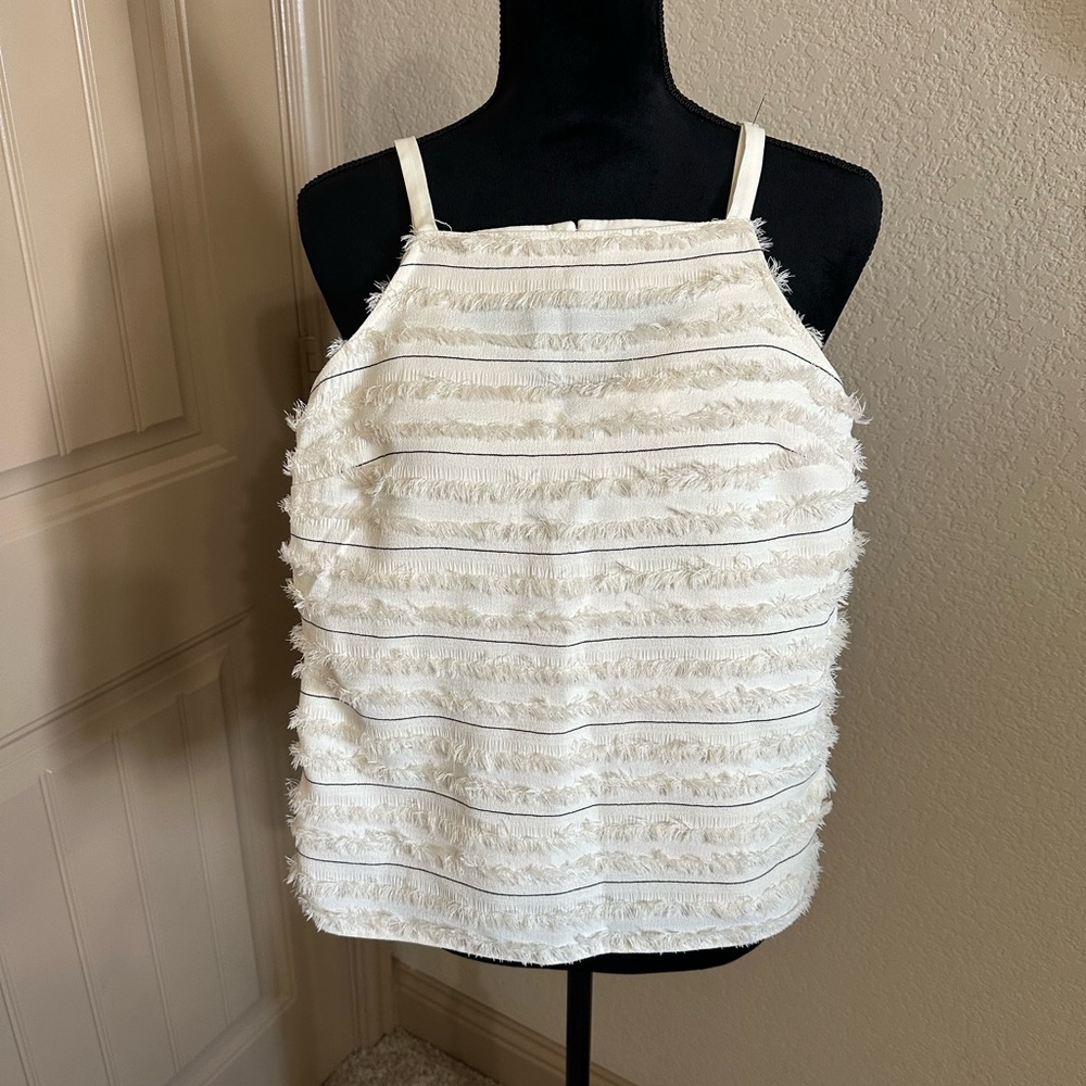 Anthropologie Maeve Cream Fringe Tank Top size 2